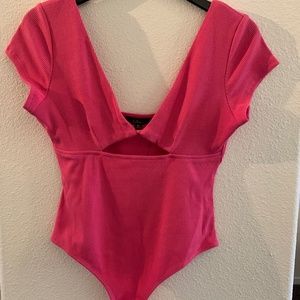 NWT Lulu’s So Sunny Hot Pink Cutout Short Sleeve Bodysuit
